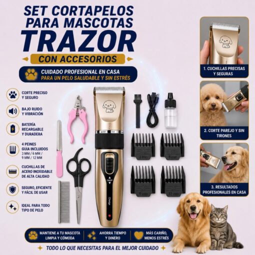 Set Cortapelos para Mascotas Trazor Con Accesorios