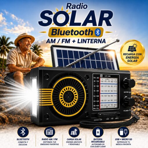 Radio SOLAR Bluetooth Am/Fm + Linterna