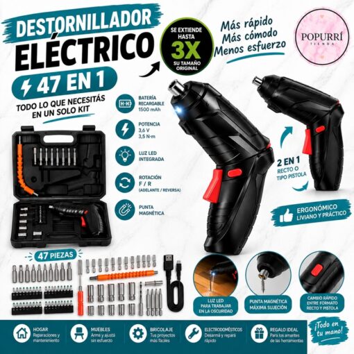 Juego Destornillador Electrico y puntas 47 piezas