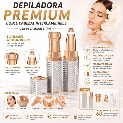 Depiladora PREMIUM Doble Cabezal Intercambiable USB