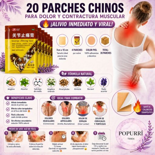 20 Parches Chinos para Dolor y Contractura Muscular