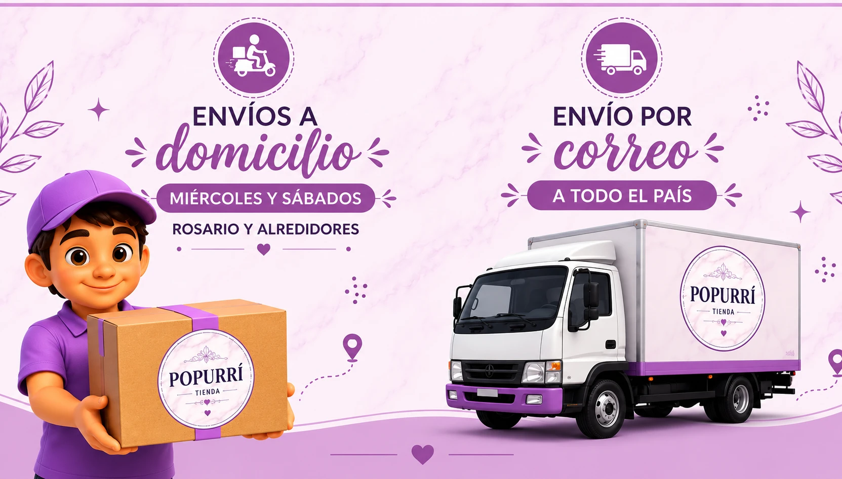 Envíos a domicilio miércoles y sábados en Rosario y alrededores, y envío por correo a todo el país